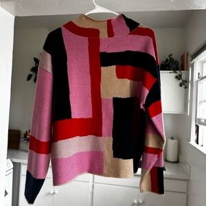 Anthropologie Geometric Sweater - Pink, Red, Black, Tan